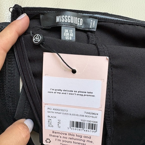 Missguided Black Satin Wrap Bodysuit - Picture 3 of 3